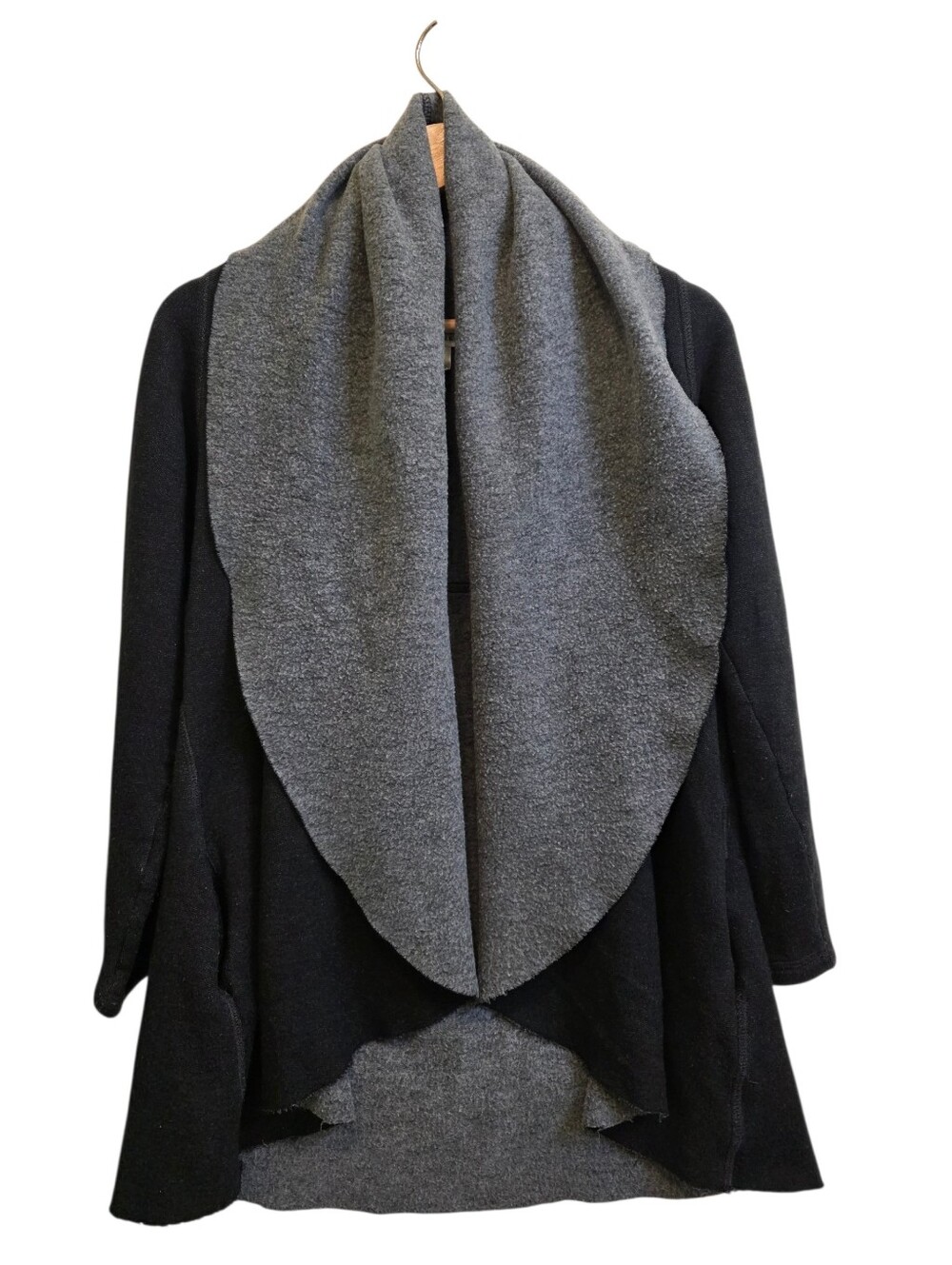 Barneys New York Black & Gray Open Front Draped Cardigan With Pockets Sz Small